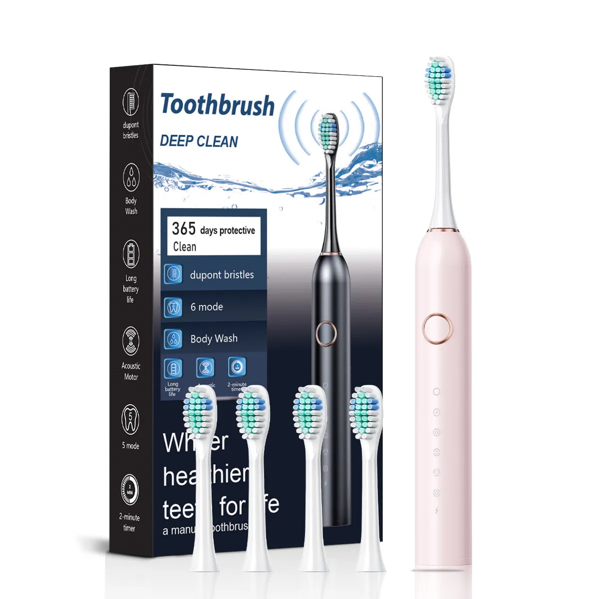 Professional Rechargeable Electric Toothbrush - 6-Speed Whitening Electric Toothbrush