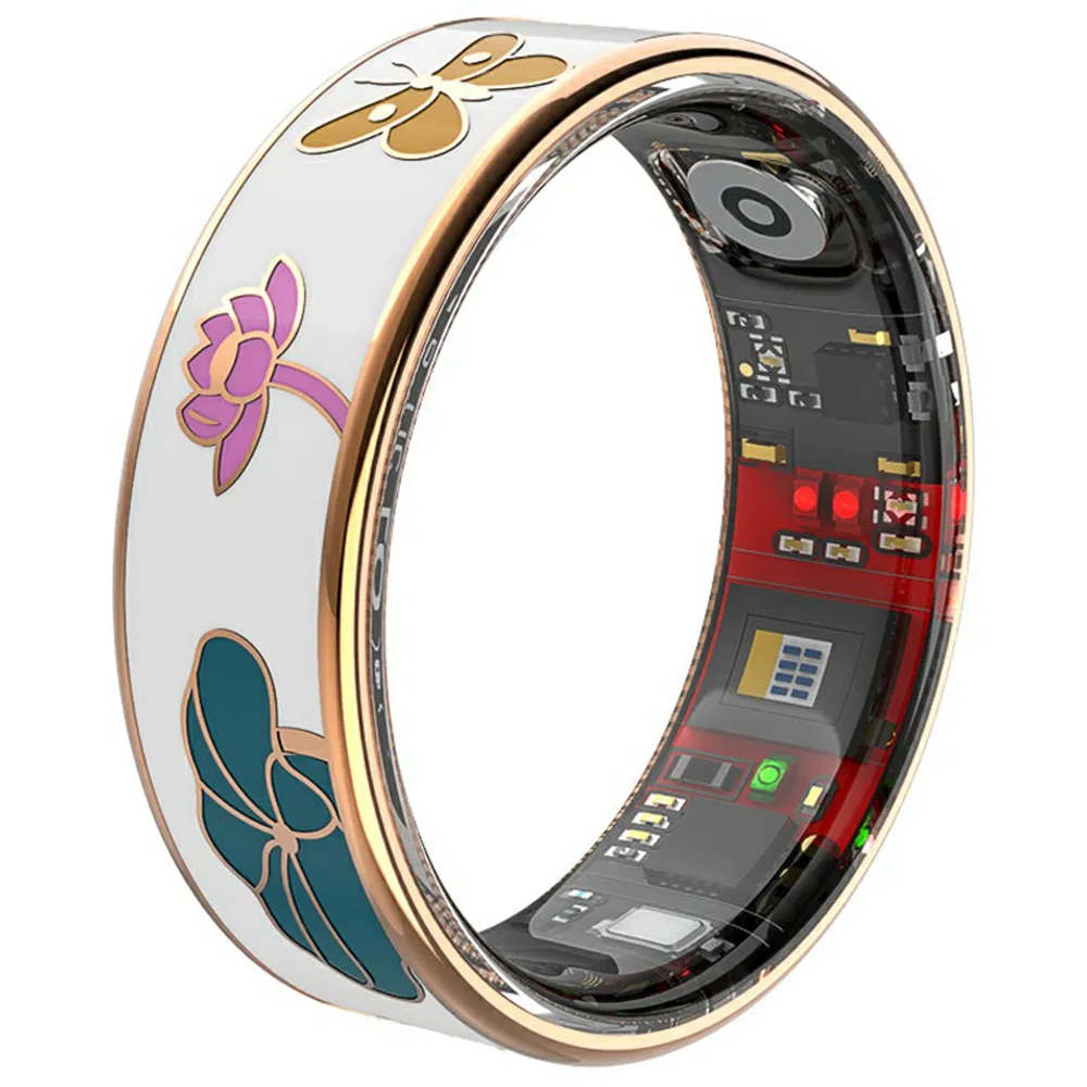 R19 IP68 Waterproof Smart Ring Health Tracker with Heart Rate Monitor, Blood Oxygen Sensor, Sleep & Fitness Tracking, Rechargeable Enamel Ring