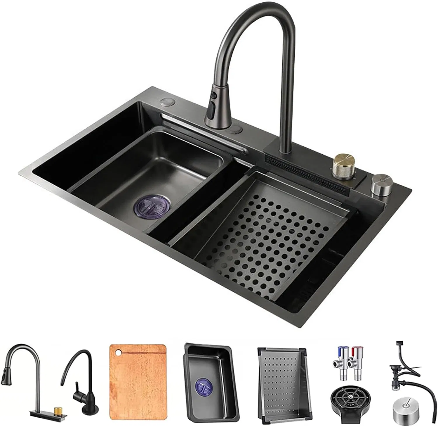Stainless Steel Waterfall Kitchen Handmade Sink Fregadero De La Cocina Cup Washer