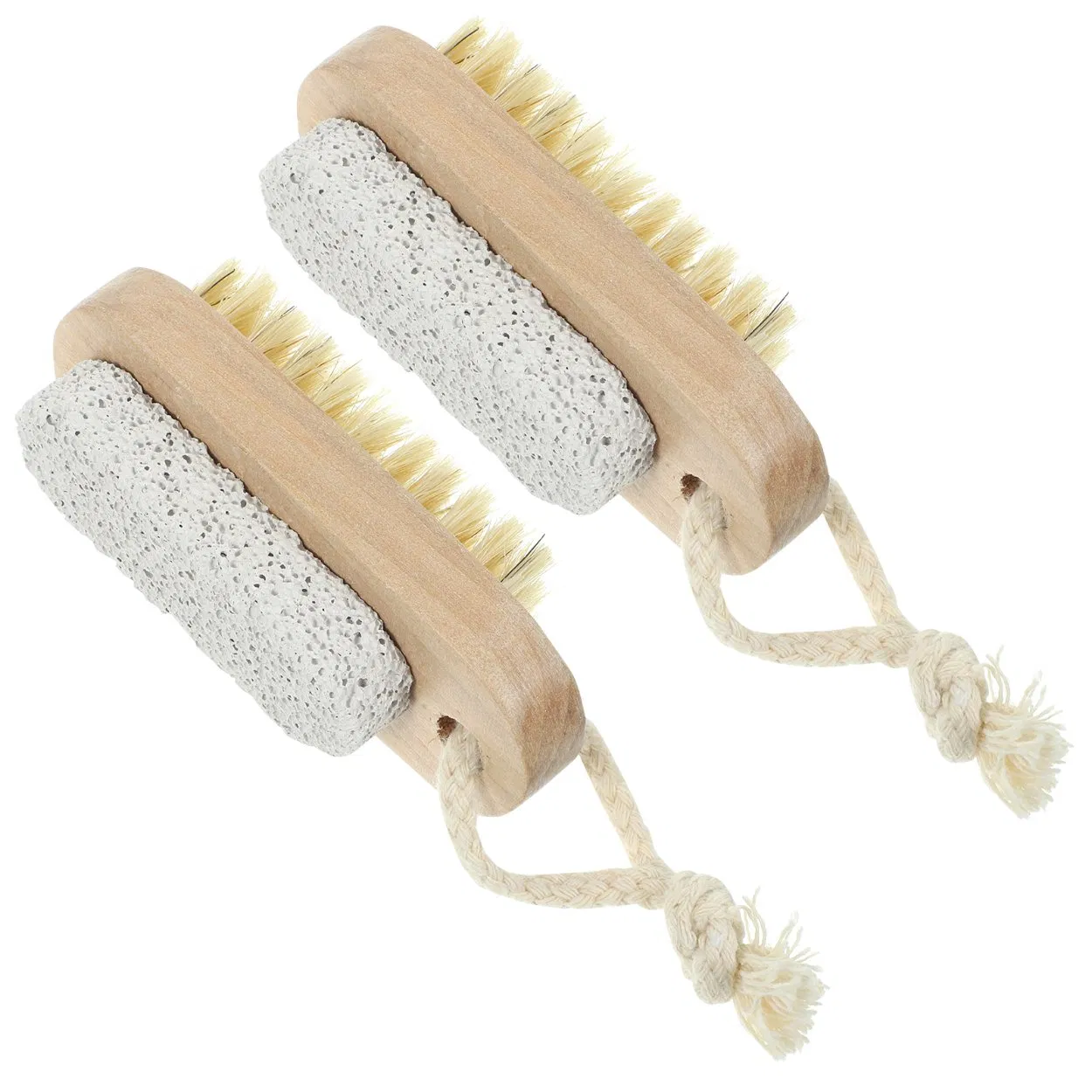 Dual-Purpose Bath Body Care Wooden Boar Bristle and Pumice Double-Sided Nail Brush