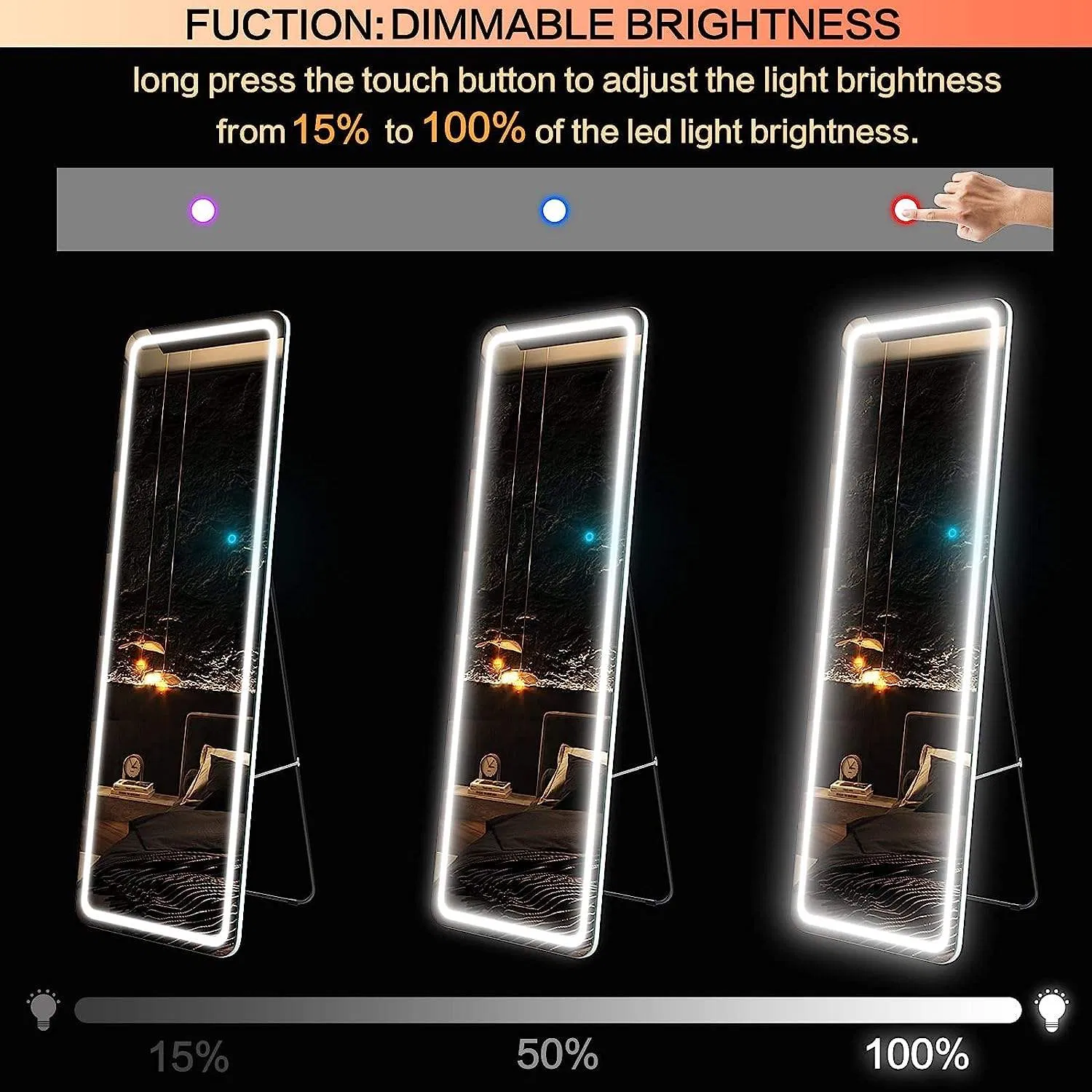 Full-Length LED Standing Mirror-Modern Decorative Mirror for Living Room, Bedroom & Vanity