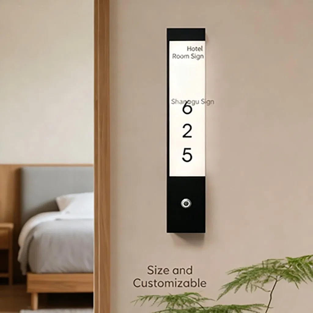 Customized LED Panel Stainless Steel Apartment Acrylic Hotel Door Sign LED Light Hotel Room Number Side View Illuminated Sign