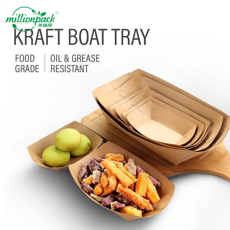 Disposable Kraft Paper Food Trays for Takeaway Snacks and Meals