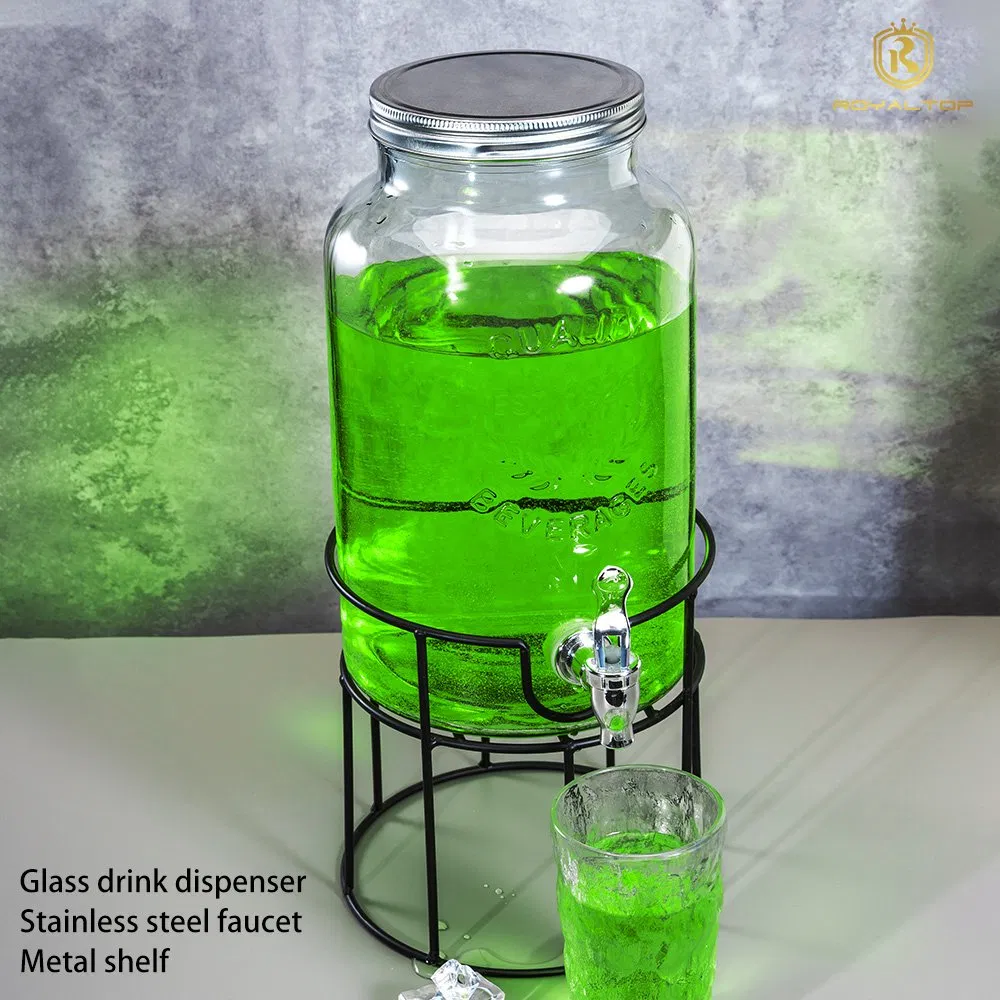 Large Capacity 1.5 Gallon Round Glass Container with Tap Cold Drink Dispenser for Beverage and Fruit Juice