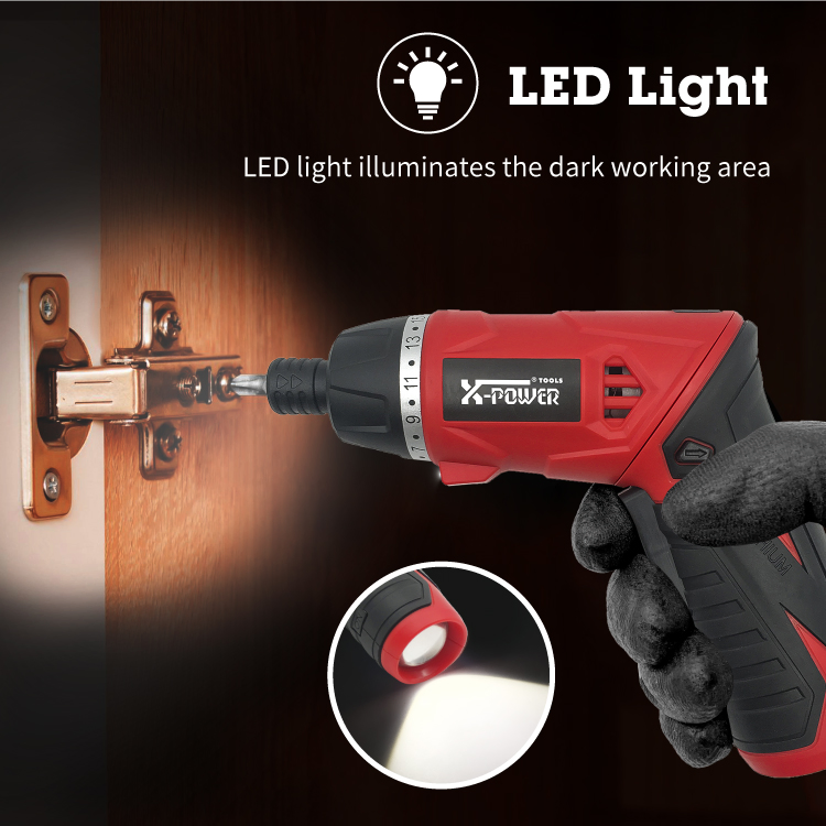 Kcs626 3.6V Cordless Screwdriver with USB Recharging Electric Lithium Battery Folded Handle LED Work Light LED Torch in Plastic Box with 19PCS Bits