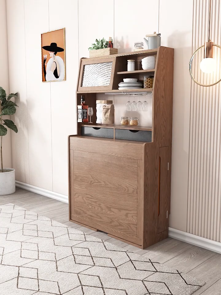 Шкаф-стол кухонный компактный с обеденными принадлежностями