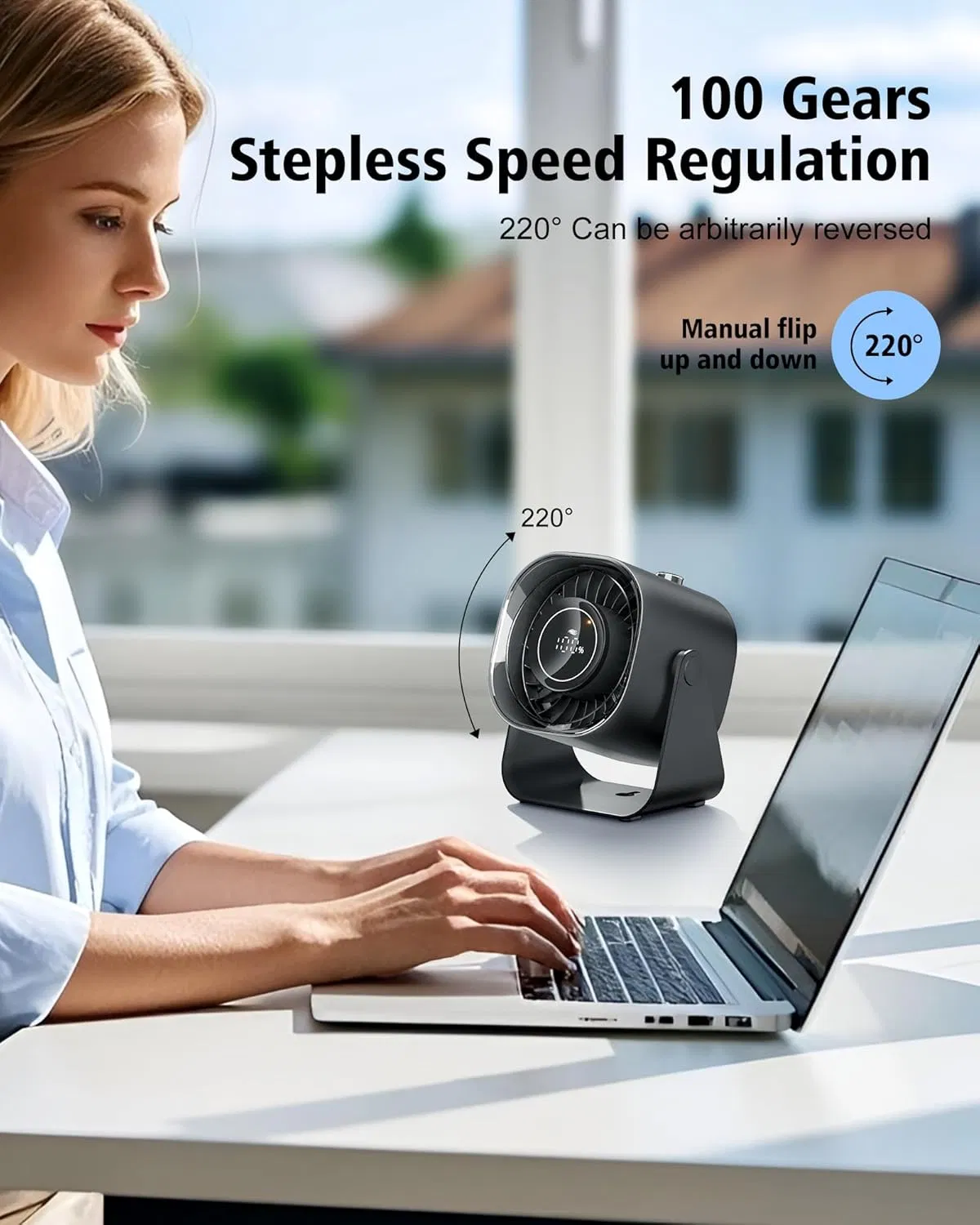 Digital Display Air Circulator Desk Fan, Quiet Portable Fan