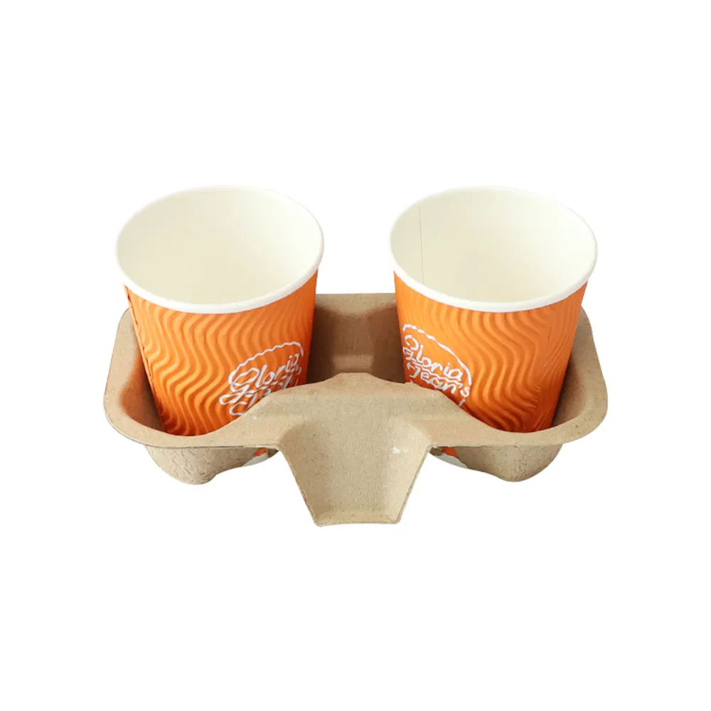 Reusable Pulp Paper 2 Cup Holder Coffee Paper Cup Tray Takeout Packaging Cup Holder