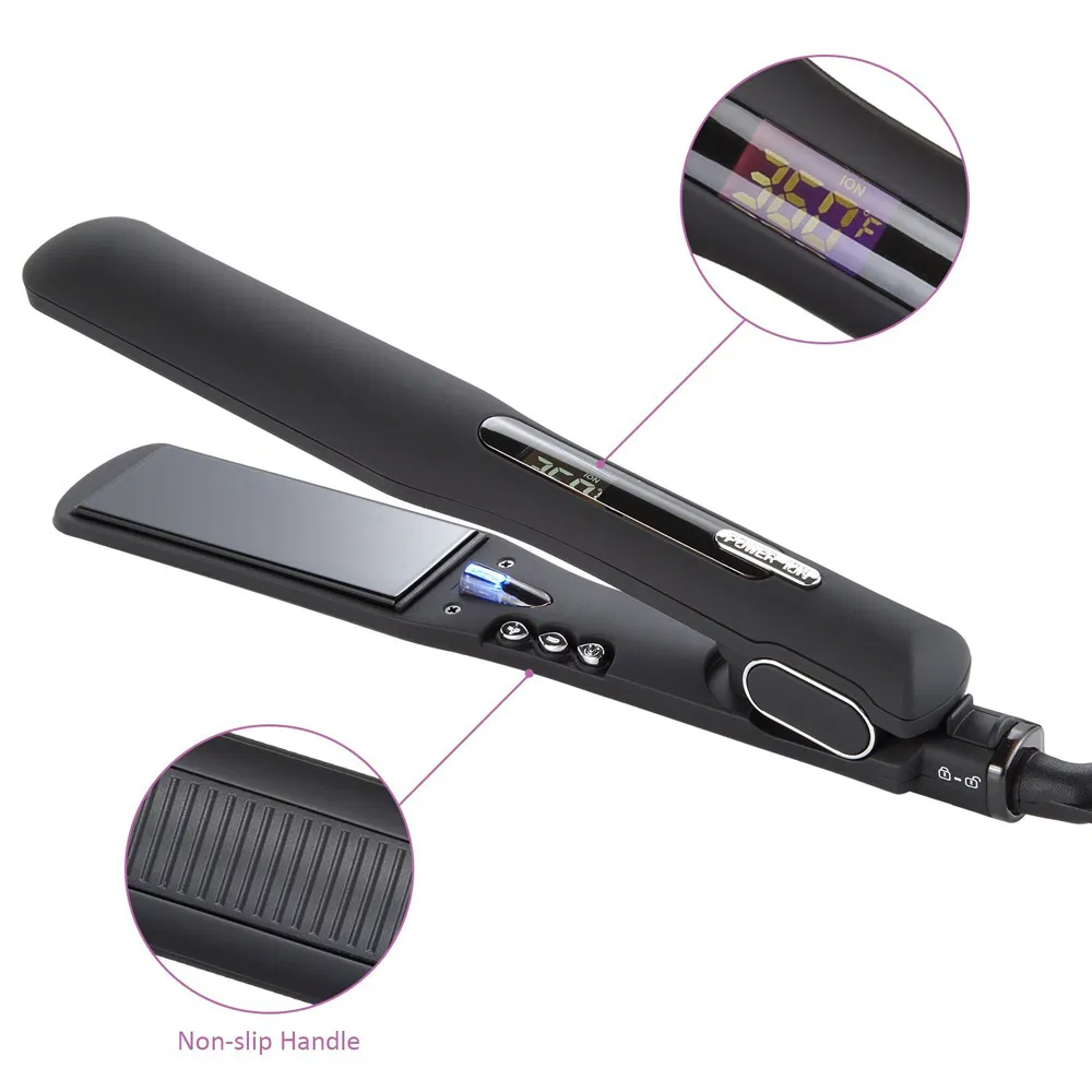 Wide Black Top Hair Straighteners with Anion Generator (V183)