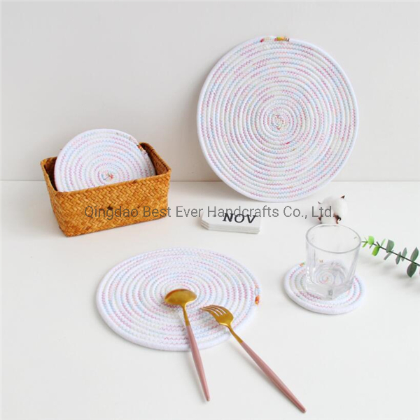 Pure Cotton Thread Weave Round Drink Hot Pads Mats Coasters Set of 4