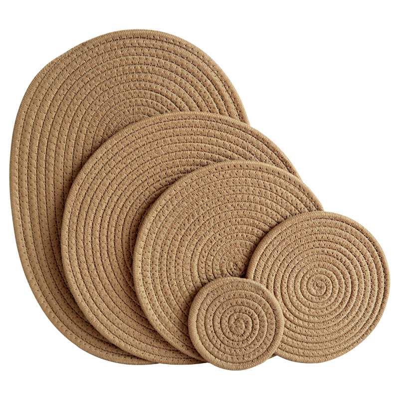 Rope Thicken Placemats Round Cotton and Linen Woven Insulation Coaster Dish Pad