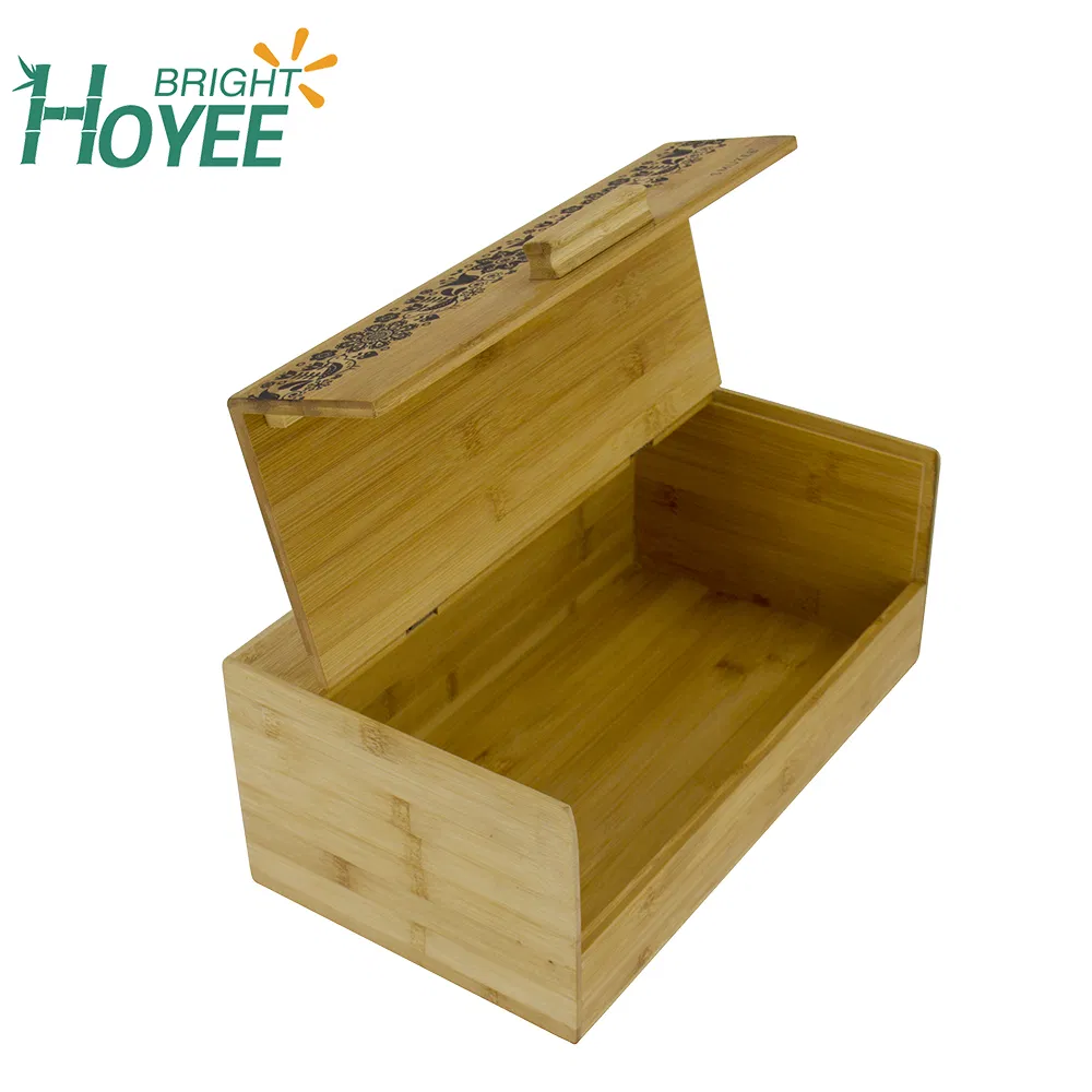 Top Selling Rectangle Large Bread Box Bamboo Storage Box with Laser Printing