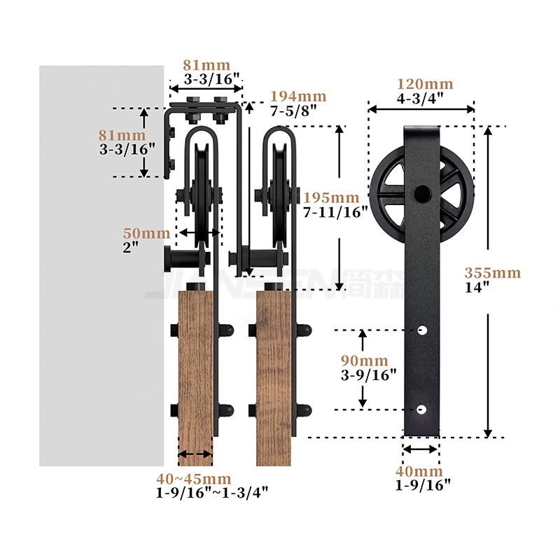 5 FT Double Track Bypass Barn Door Hardware Kit for Wooden Doors