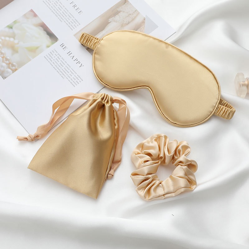 Silky Satin Silk Beauty Sleep Set|Soft Sleeping Eye Mask with Hair Scrunchie Headband Pouch Gift