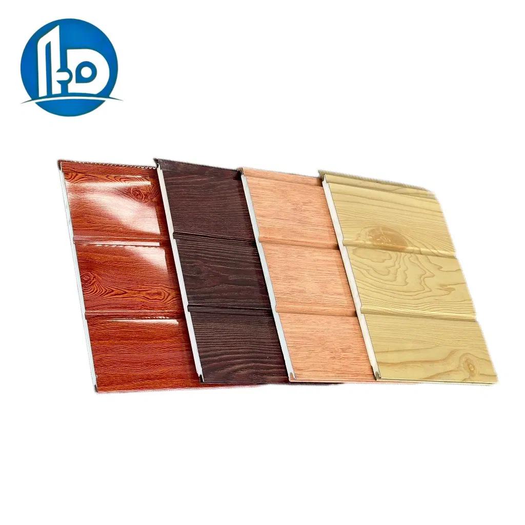 Insulation Polyurethane Foam Sandwich Panel Wood Grain Metal Exterior Wall Insulation Decorative Integrated Panel for Building with 16mm 25mm Thickness
