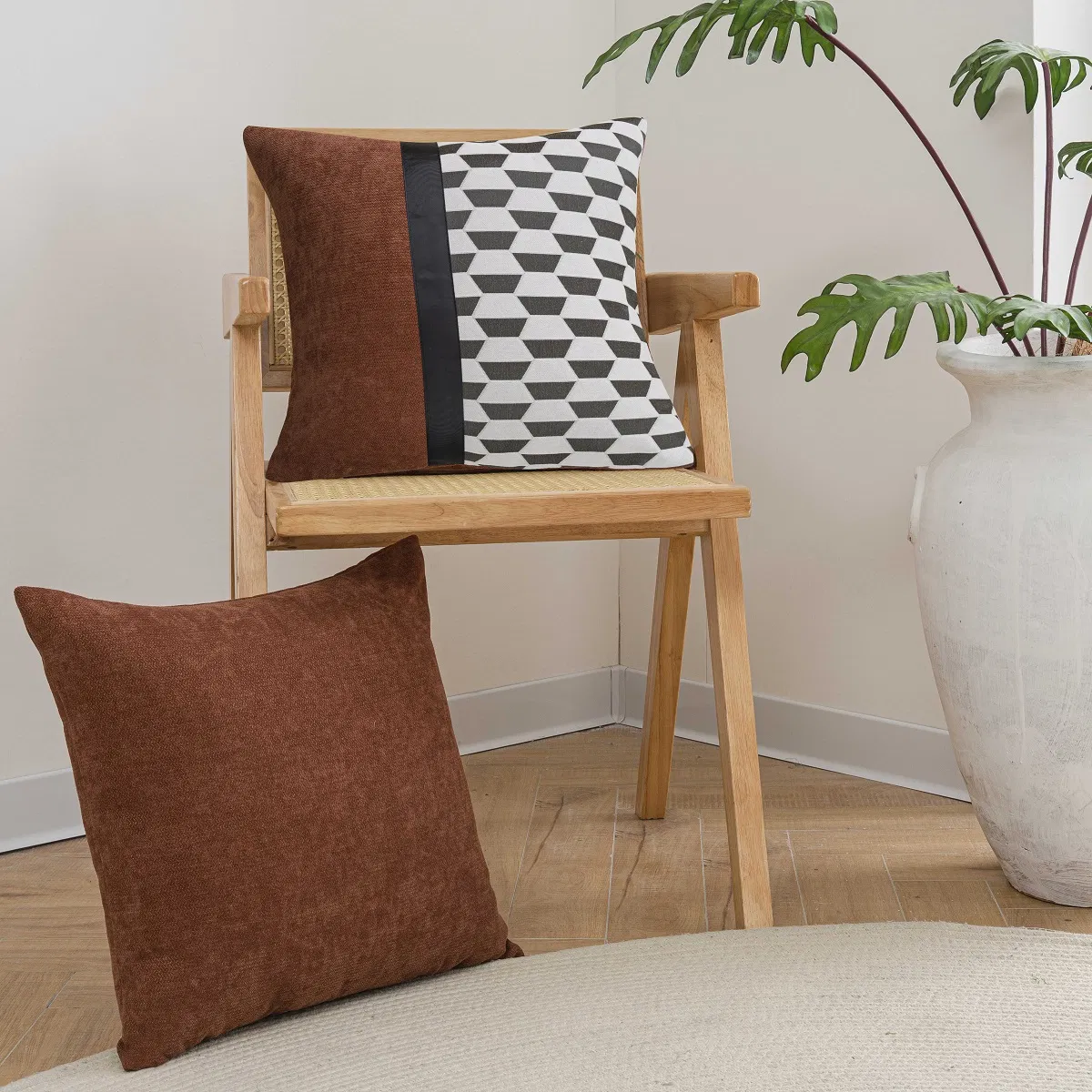 Bedroom Chenille Soft Throw Pillow Covers 18X18 Set of 2, Decorative Square Pillow Covers