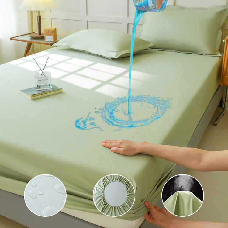 Custom Breathable Solid Color 100% Waterproof Mattress Protector Queen-Size Mattress Home Bed Bug Protector Quilted Fitted Sheet