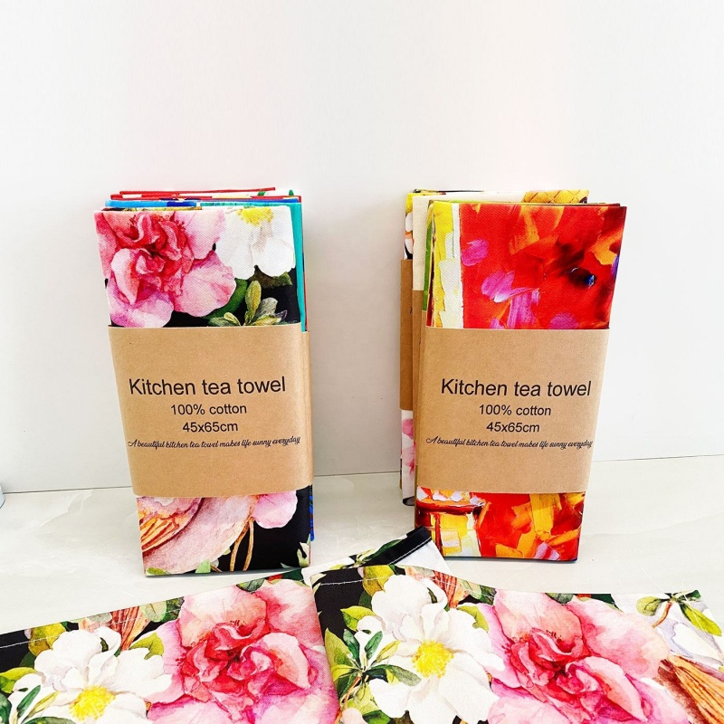 Eco-Friendly 100% Cotton Custom Printed Kitchen Tea Towels