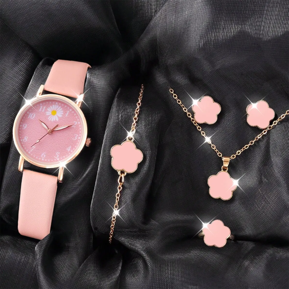 Elegant and Romantic Women's Five-Flower Jewelry and Chrysanthemum-Embellished Quartz Watch