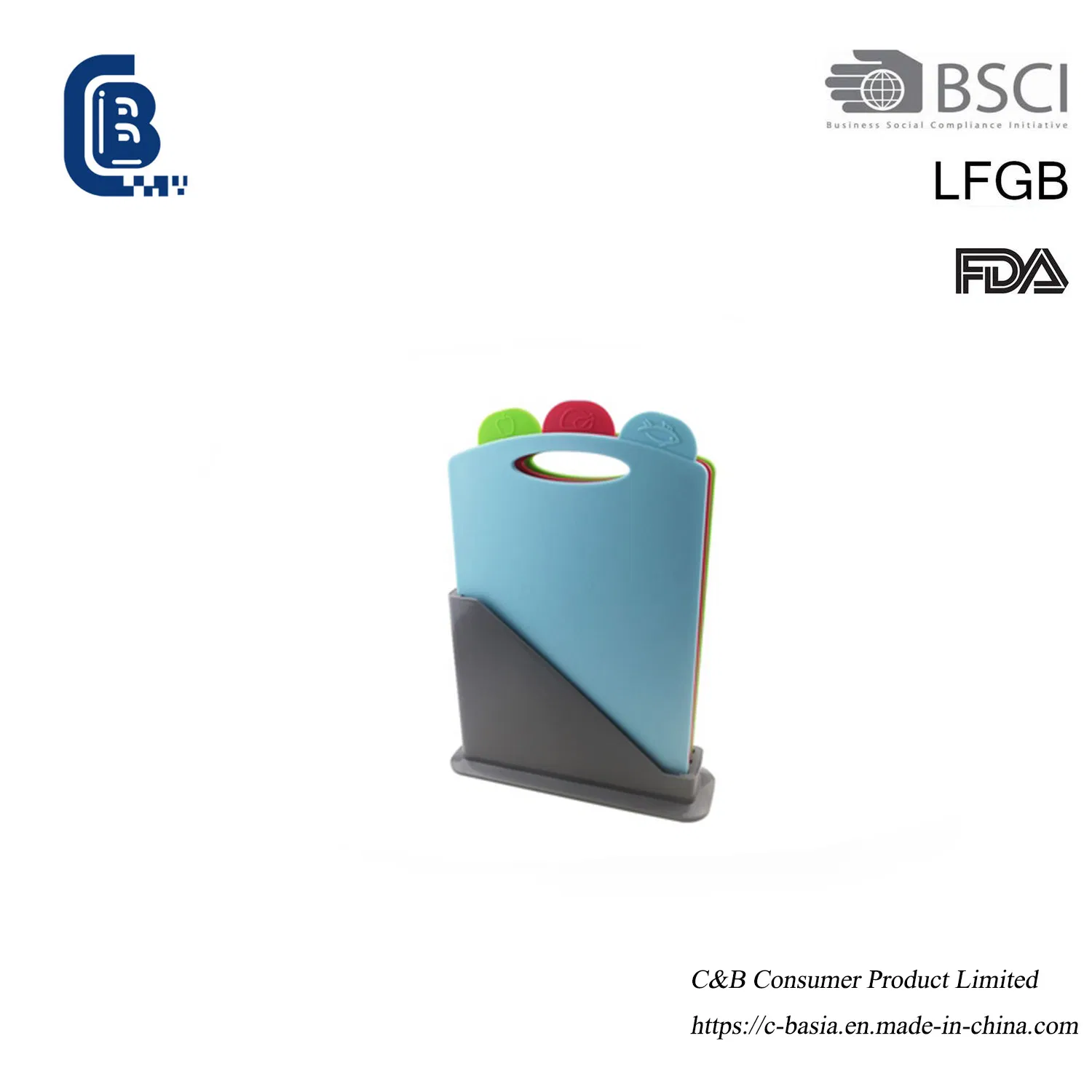 Heavy-Duty 3PCS-Index Coded Plastic Kitchen Vegetable Fruit Chopping Cutting Board with Stand