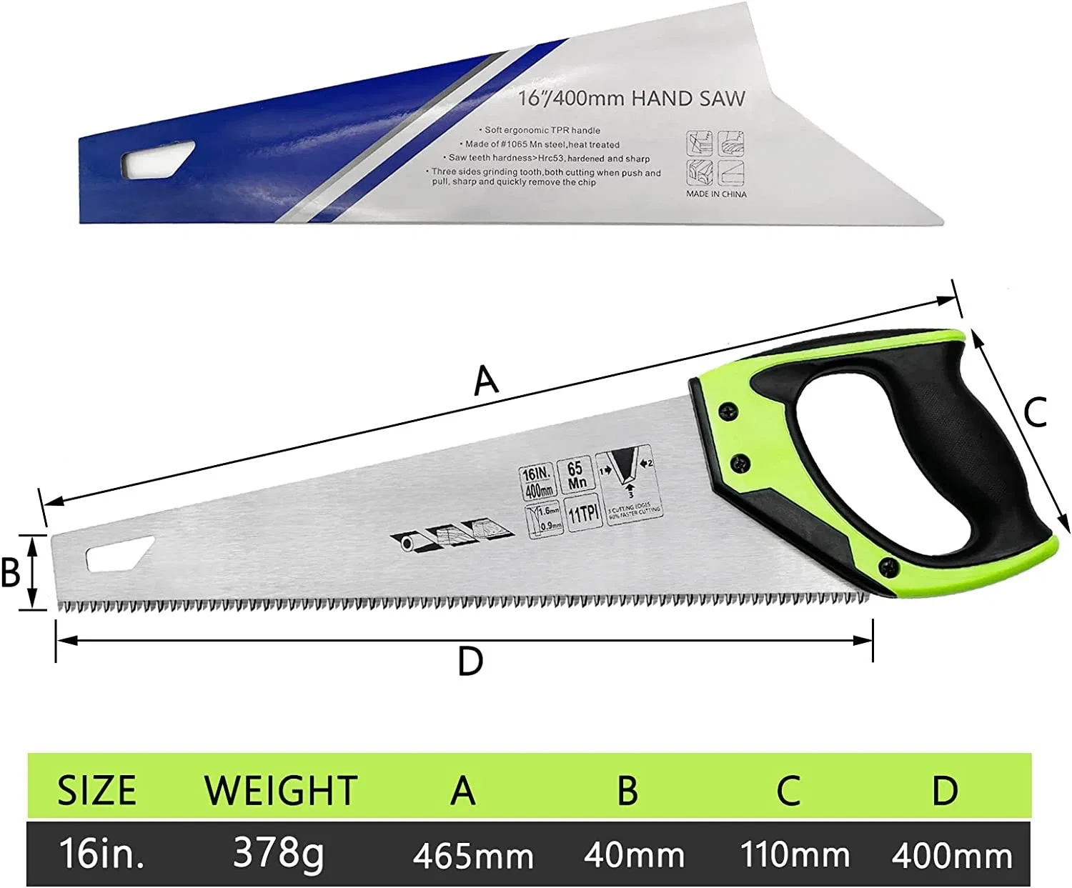 16inches PRO Hand Saw 11 Tpi Fine-Cut Soft-Grip Hardpoint Handsaw Perfect for Sawing Trimming Gardening Cutting Wood Drywall Plastic Pipes Non Slip Handle