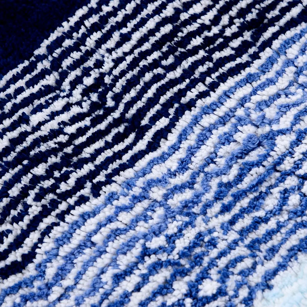 Durable Blue Point Microfiber Stripe Floor Mat for Entryways