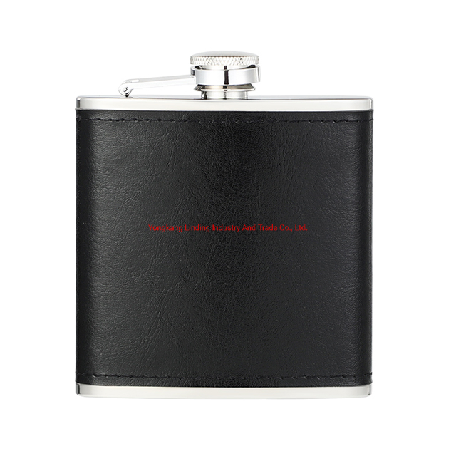 6oz Stainless Steel Black Leather Hip Flask