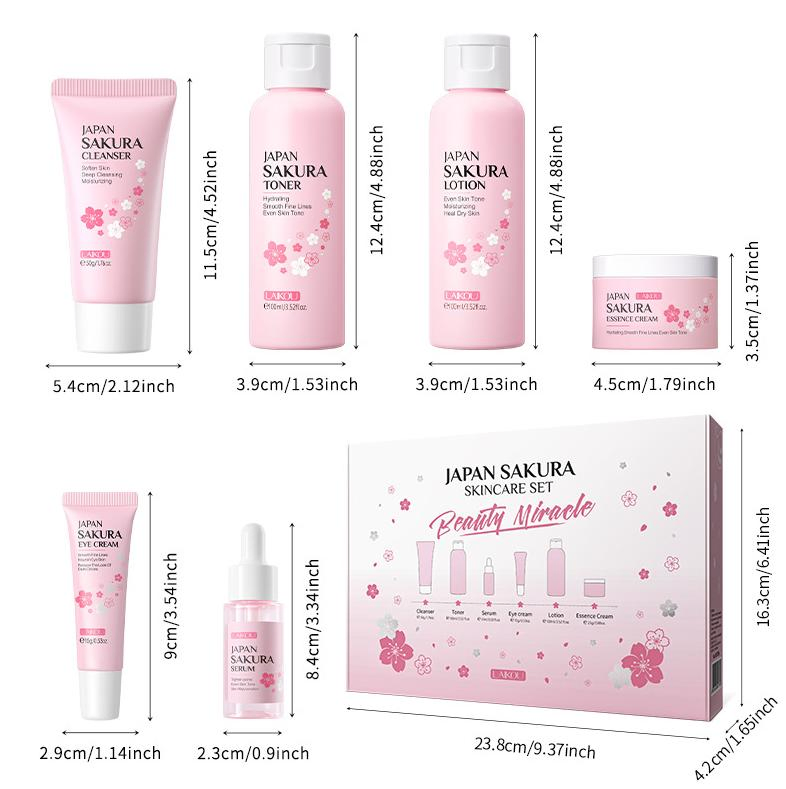 Online Wholesale Ready to Ship Sakura 6PCS Best Skin Care Set Products Improve Wrinkle Rough Skin Cleanser Toner Serum Eye Cream Face Essence Cream