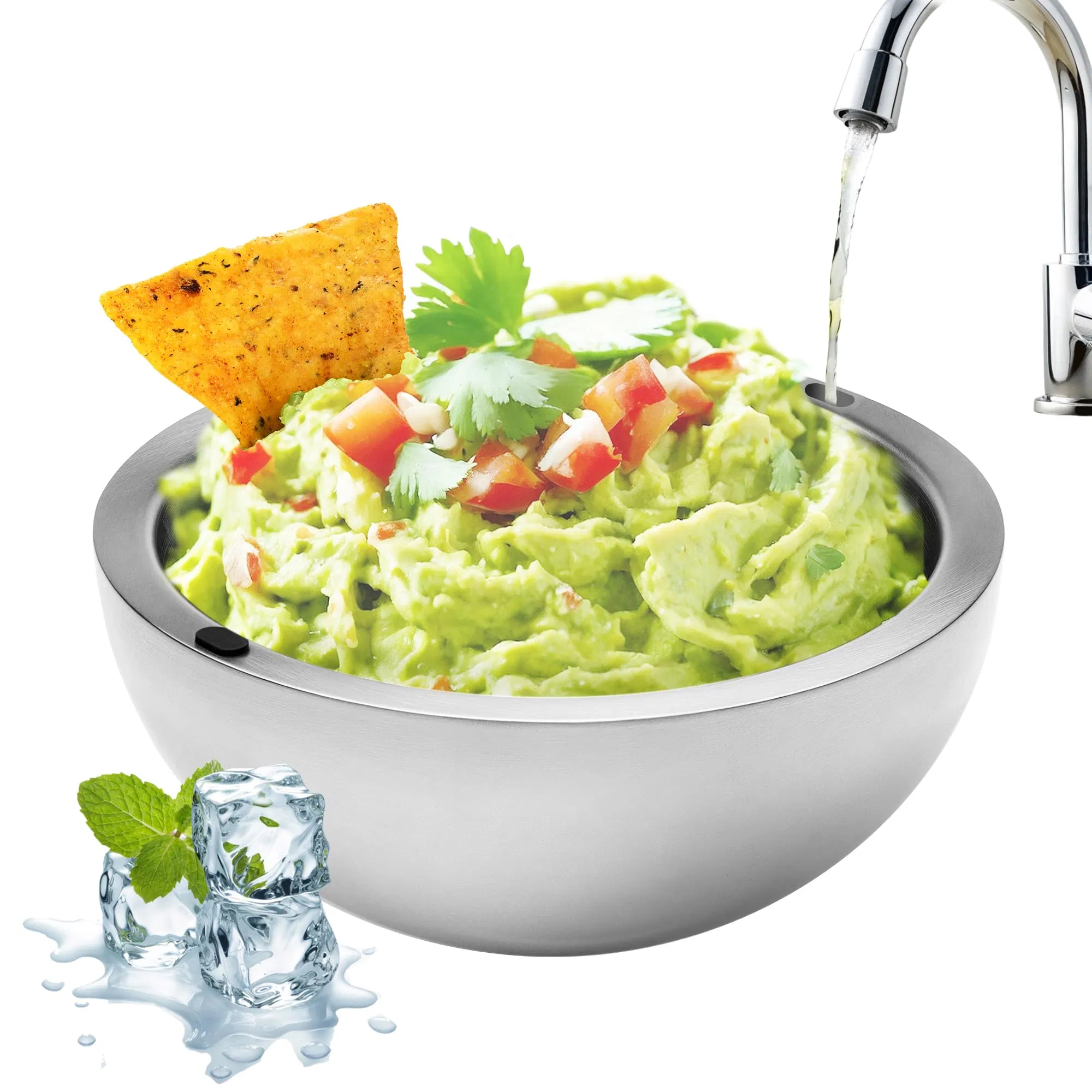 Insulated DIP Dish Platter Keeps Salsa Frozen Ice Stainless Steel Serving Bowl