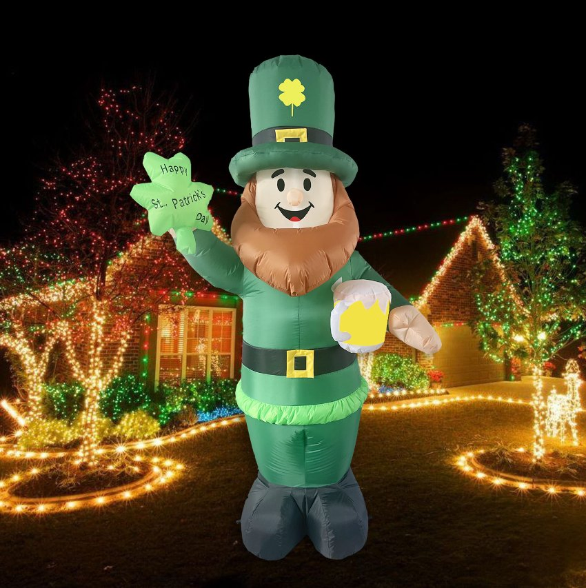 Irish Leprechaun Character Inflatable Lighted St. Patrick's Day Party Decoration
