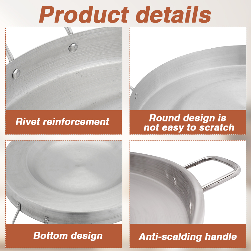 Daosheng Mexican Style Stainless Steel Restaurant Non Stick Concave Paella Pan Convex Frying Pan