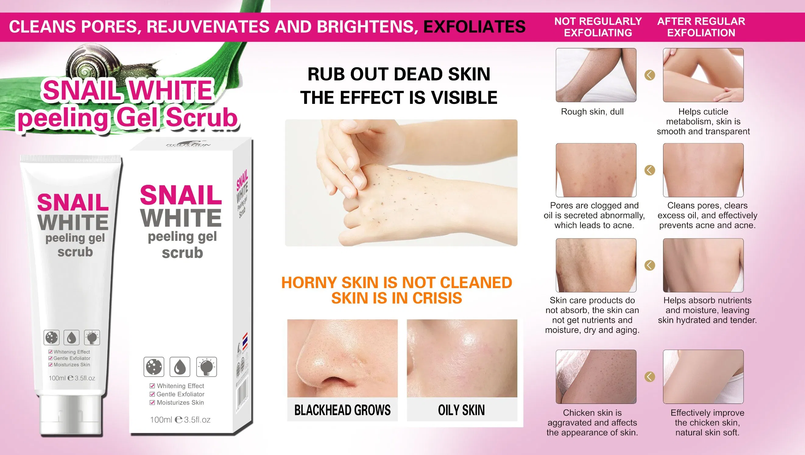 Face Scrub Snail White Peeling Gel Scrub Whitening Effect Skin Moisturizing 100ml Private Label Customizable