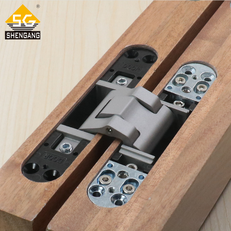 Silver Invisible Hidden Hinges Mortise Mount Invisible Concealed Cross Door Hinge for Folding Door Stainless Steel with Screws