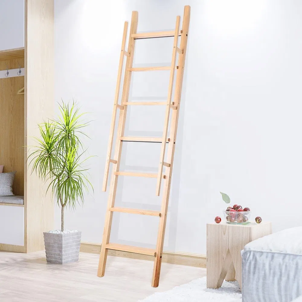 2200 mm Red Oak Ladder Factory Wholesale Price Solid Wooden Ladder with Handrail Design
