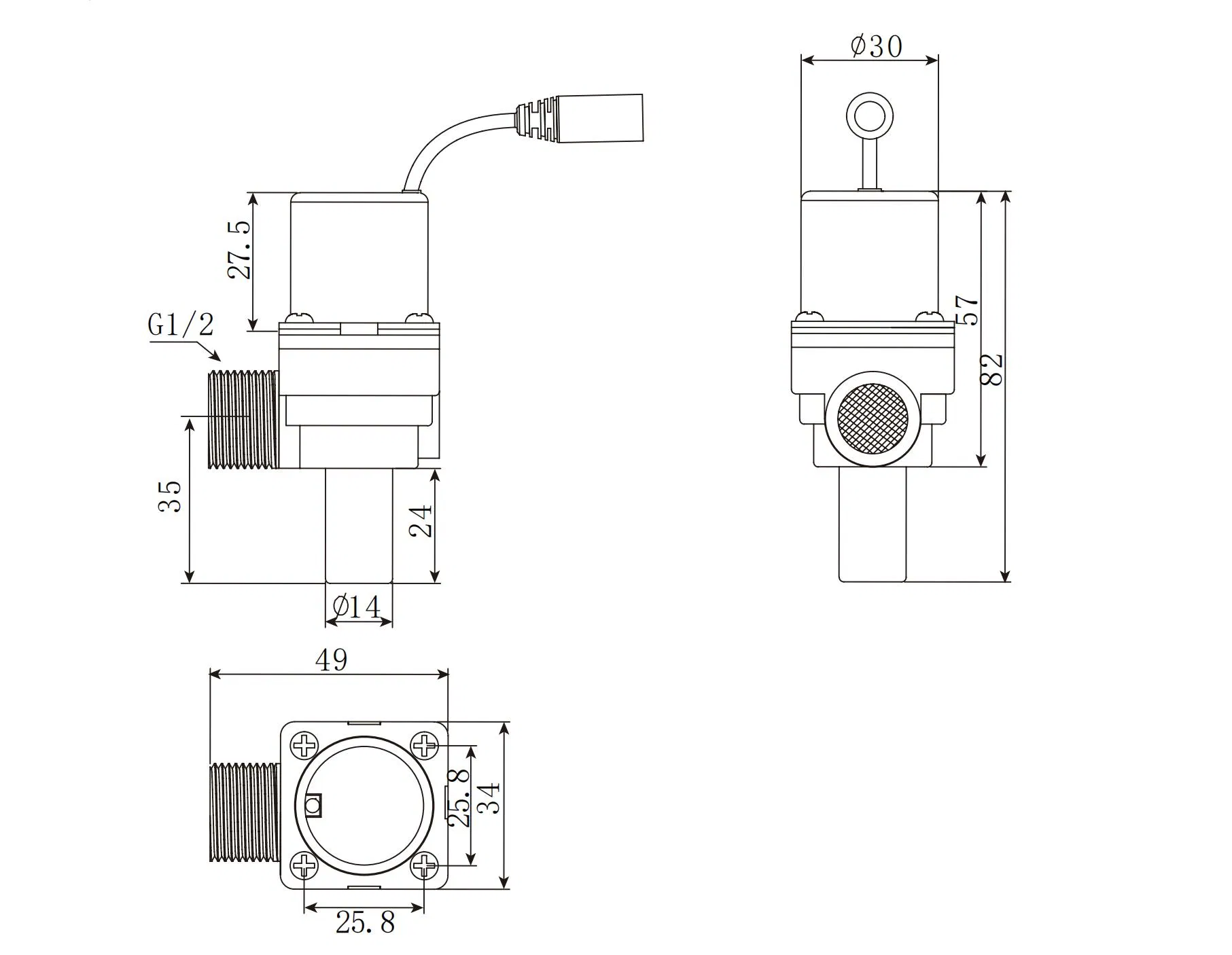 Concealed Sensor Urinal Flush Valve - Square Latching Solenoid Water Valves