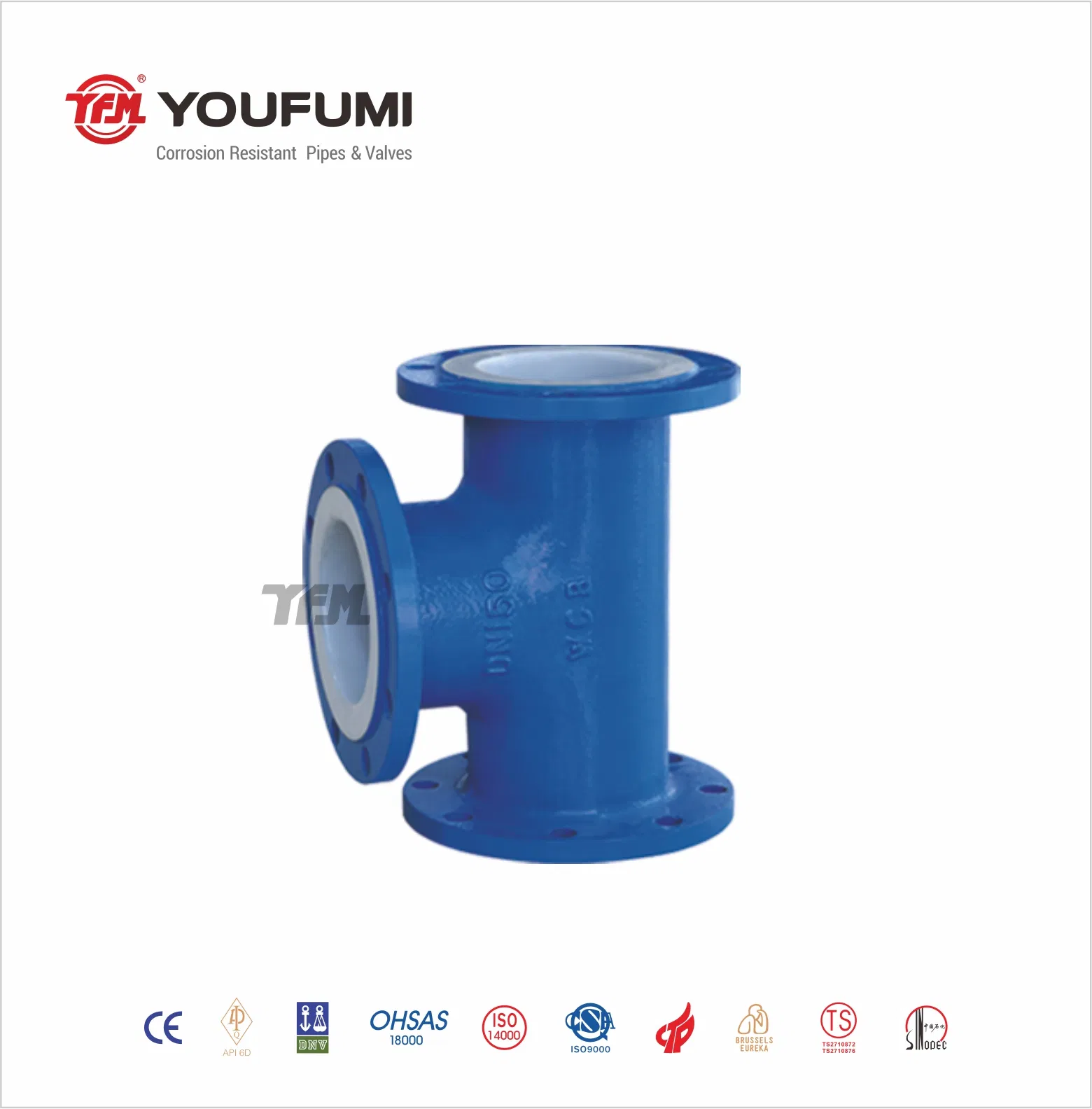 PTFE Lined Unequal Tee Chemical Pipe