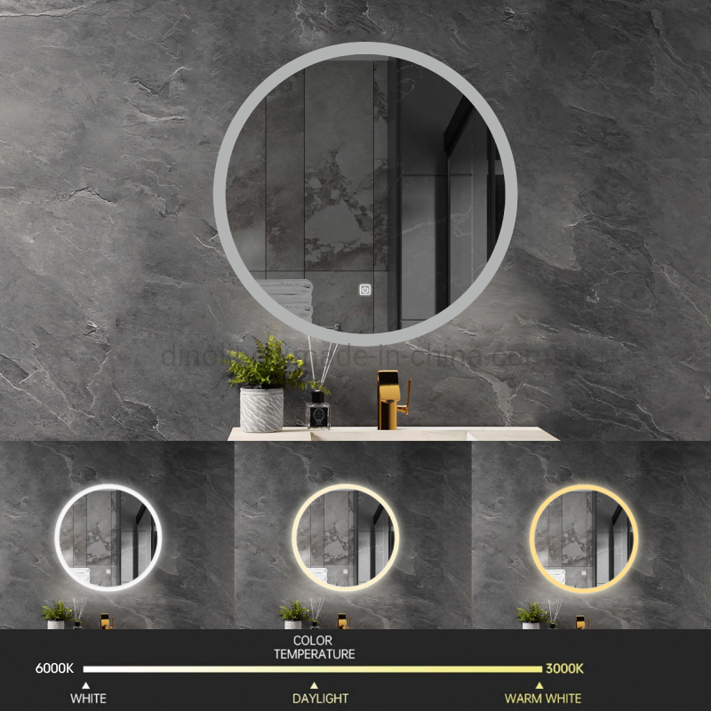 Smart Basic Customized Size Waterproofed Bathroom Glass LED Vanity Mirror with Light with CE ETL UL IP44 (touch on/off, dimmer, bluetooth music play function)