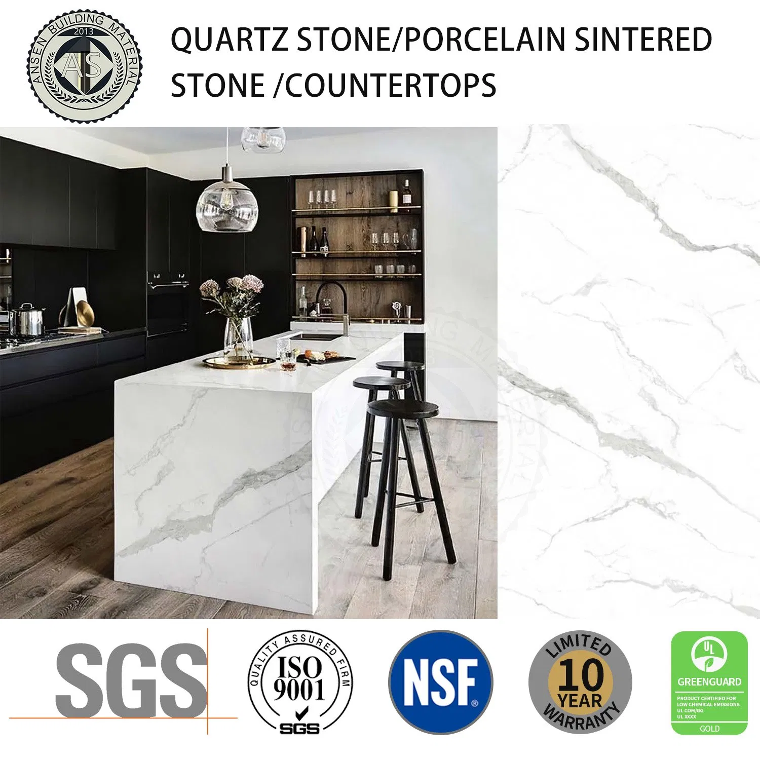 High-Grade Calacatta Aartificial Quartz Stone Countertops for Kitchen Design/Wall Panels/Vanity Tops