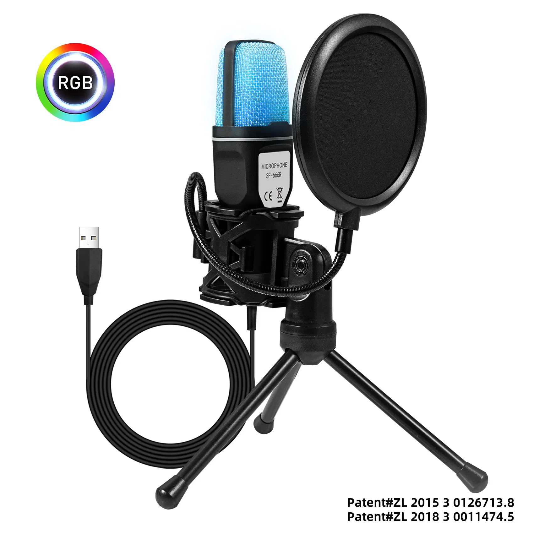 Yanmai Foreign Trade Bestseller, RGB Gaming and E-Sports Computer Desktop Condenser Microphone Live Streaming Recorded Streaming Microphone Sound Card