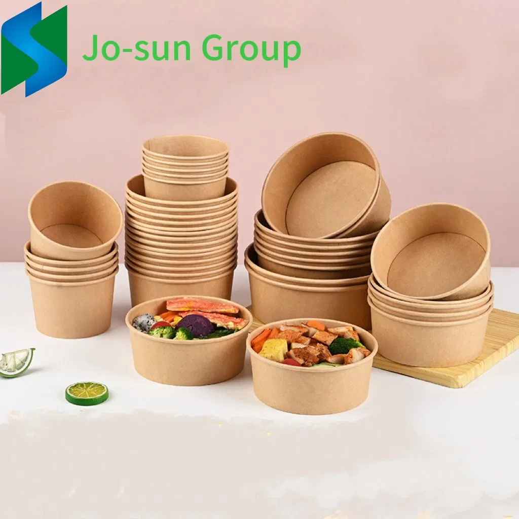 Jo-Sun Best Selling Brown Container Away Box Lid Take Way Kraft 6 8 12 Oz Waterproof Takeaway Round Paper Bowl
