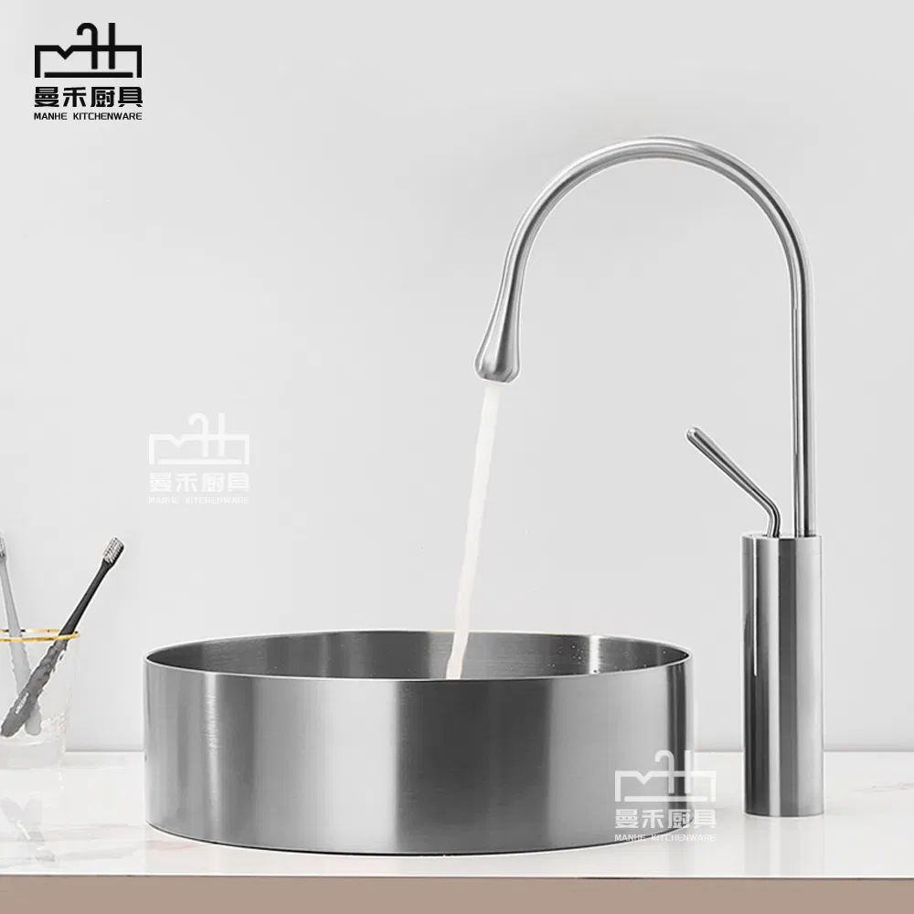 Customized Luxury Single Bowl Bathroom Sink Round Stainless Steel 304 Basin Sink Brushed