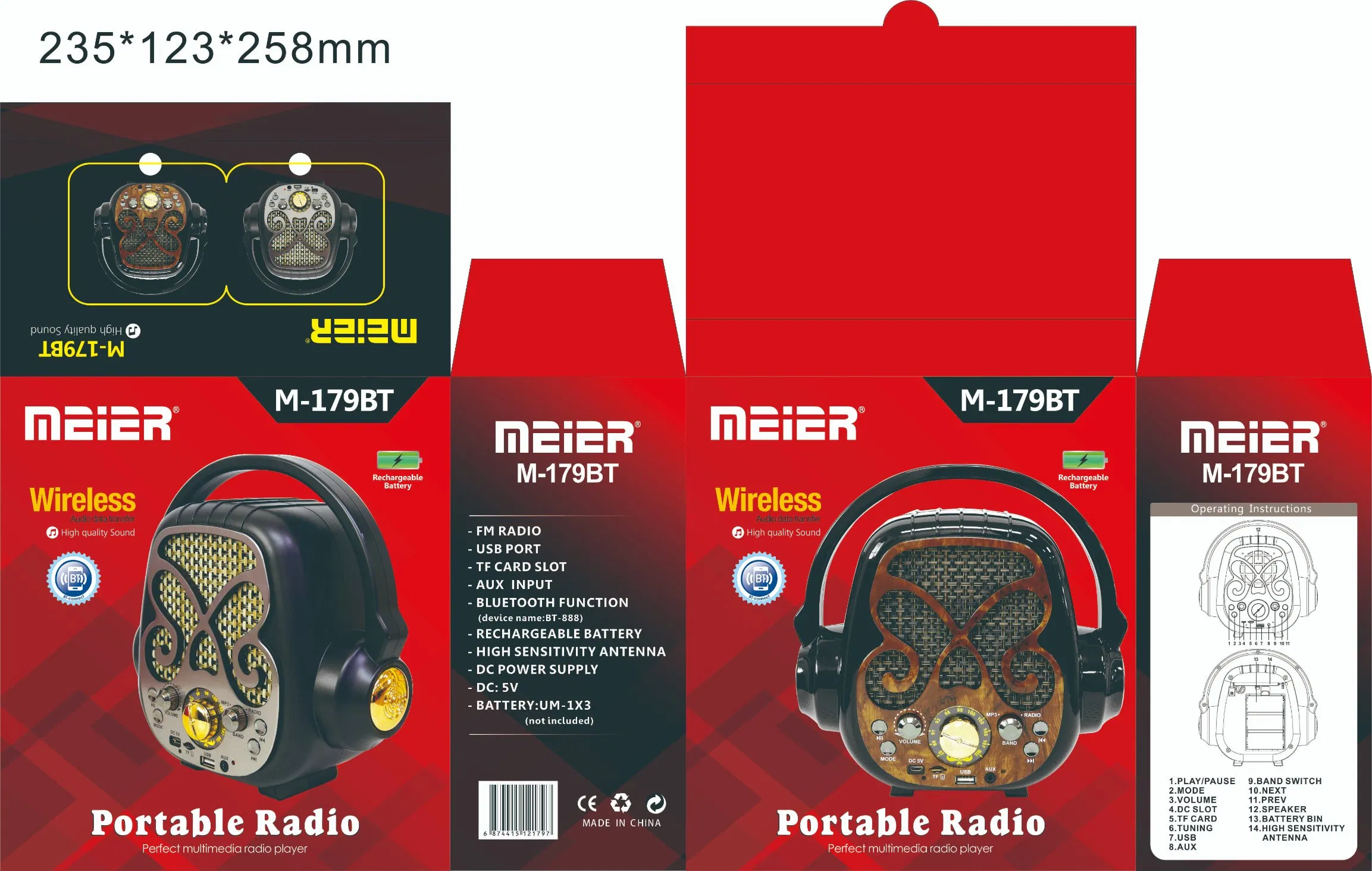 China Wholesale Bluetooth Radio Speaker Subwoofer Meier M-V21bts FM Radio, LED Flashlight Bluetooth Radio