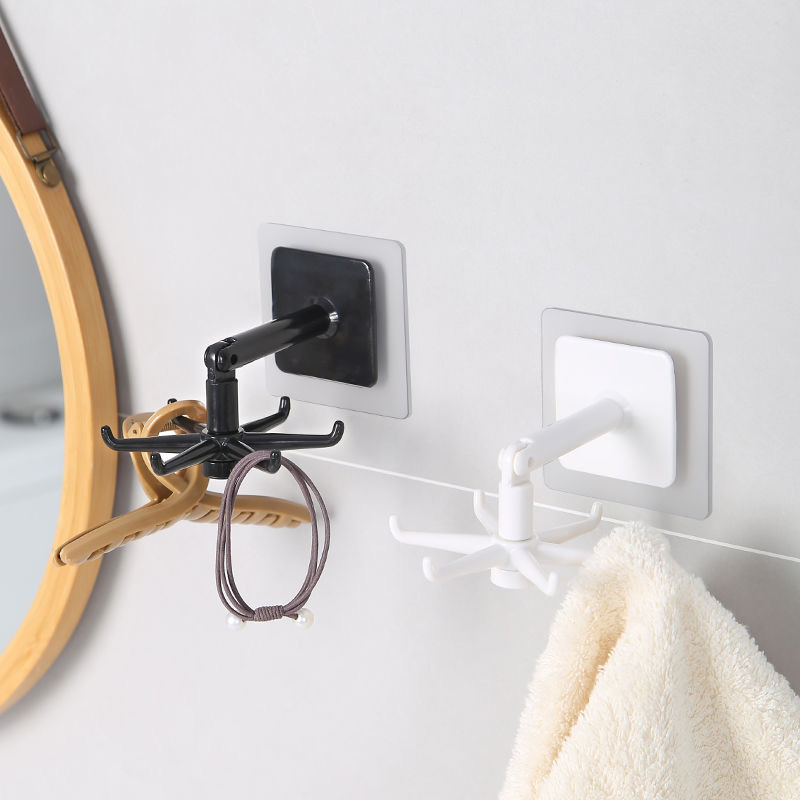 Organizing Miscellaneous Items Flexible Foldable No-Drill Wall-Mounted Rotating 6-Hook Hanger