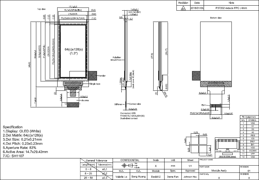 OLED-дисплей 1.3 дюйма, белый, 64x128