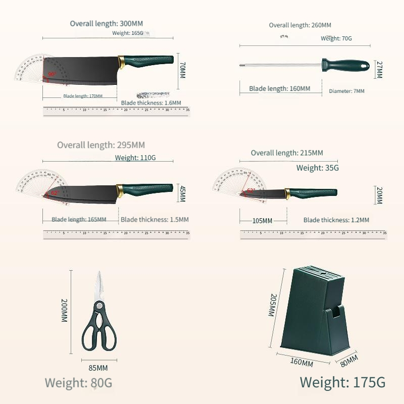 6PCS Ink Color Blade Kitchen Knife Household Slicing Meat Knife Combination Set