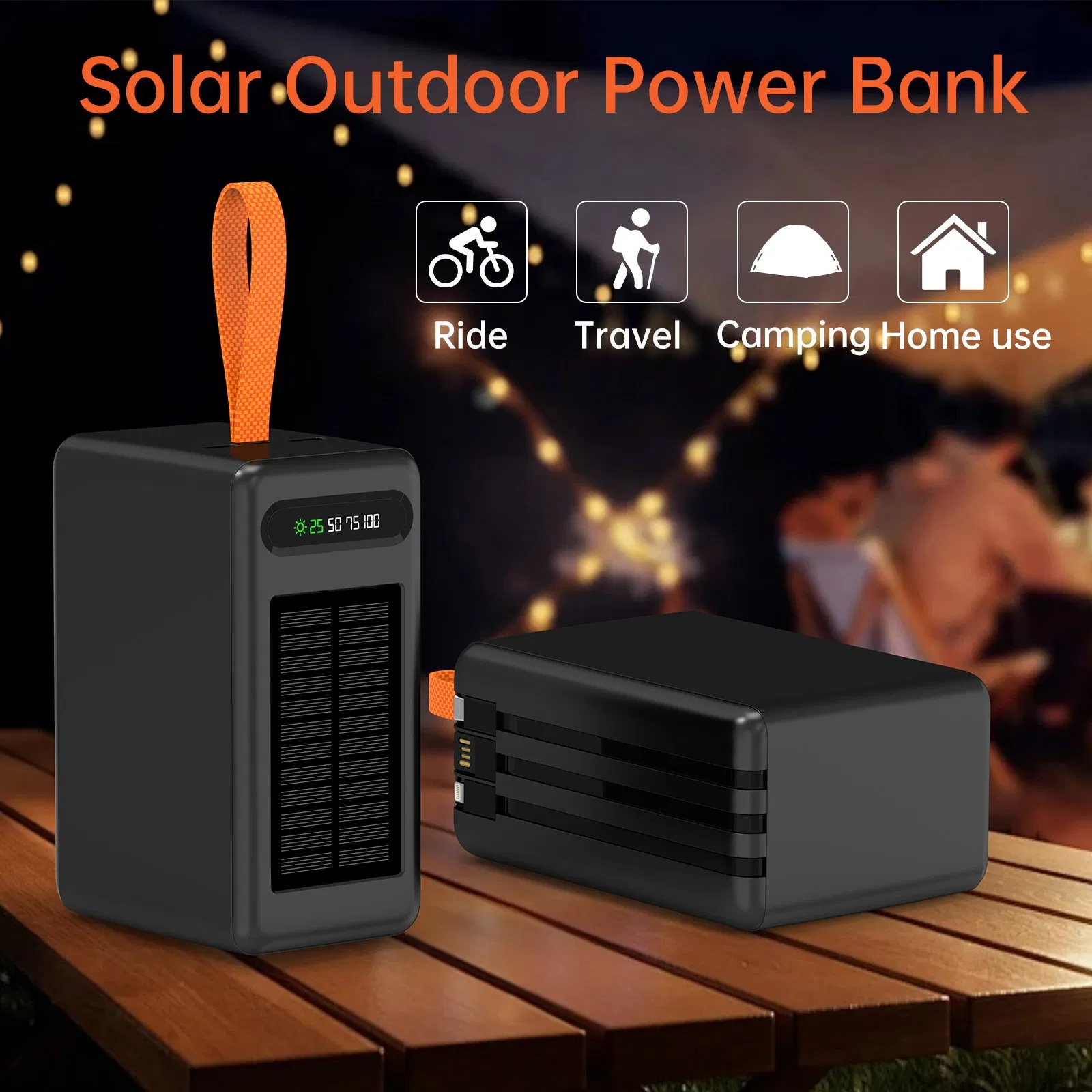 80000mAh Portable Solar Power Bank 22.5W Built-in Cable Battery Charger Aspor A377