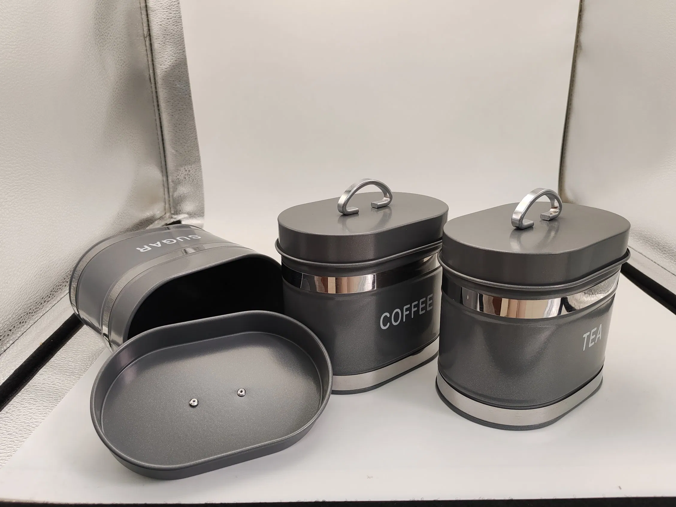 Bread Bin & Canisters Tin Food Storage Kitchen Organizer