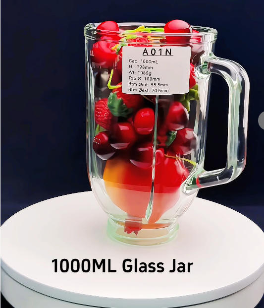 Food-Grade Thick Glass Blender Jug Compatible with Most Standard Blender Models