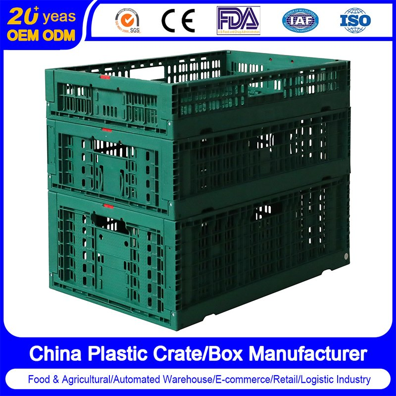 Plastic Foldable Stackable Multifunctional Food Grade Crate for Marketplace/Farm/Logistics Warehousing/Supermarket