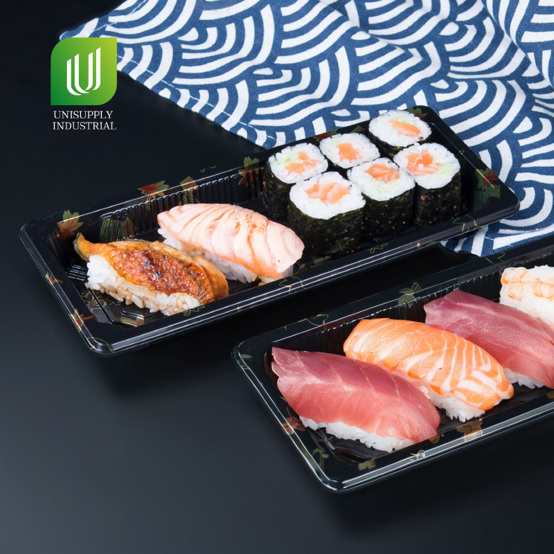 Unisupply Portable Plastic Sushi Tray Sushi Packaging Container Box for Sushi
